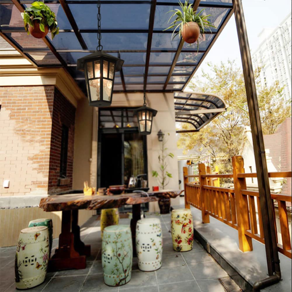 Kraj Zewnętrzne Lampy Wiszące E27 Brąz Wyczyść Szkło Decor Zewnętrzna Wisiorek Światła Dom Ganek Patio Na Zewnątrz Pokładu Garaż Przednie Drzwi Ogród Domu Altana Dachowa