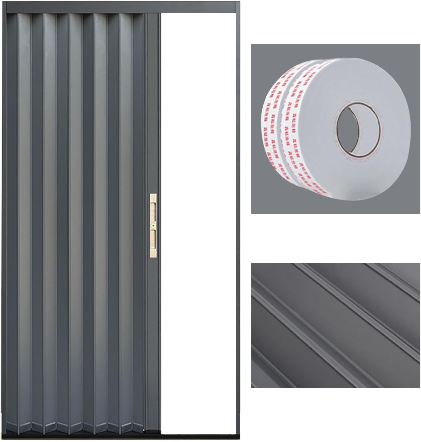 82" Accordion Sliding Door with Lock & Key - Low Track Foldable Barn Door for Pantry, Hallway, and Room Divider (55x82in, 139.7x208cm) - Space-Saving Concertina Design