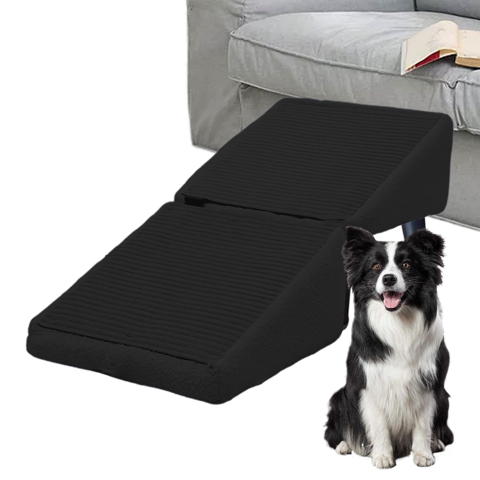 Rampa Pieghevole per Cani, Scaletta per Cani, Rampa Pieghevole Antiscivolo per C-ani e Gatti, Sgabello in Legno Convertibile 2 in1, Gradini Leggero per Animali Domestici per Letto E Divano (Nero)
