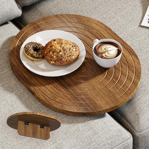 Asgolion Couch Tray Insert for Middle 15.75x12.6 Wood Sofa Tray Folding Couch Armrest Table Fit Armless Couch/Sectional for Drink Snacks Phone Remote Holder Walnut