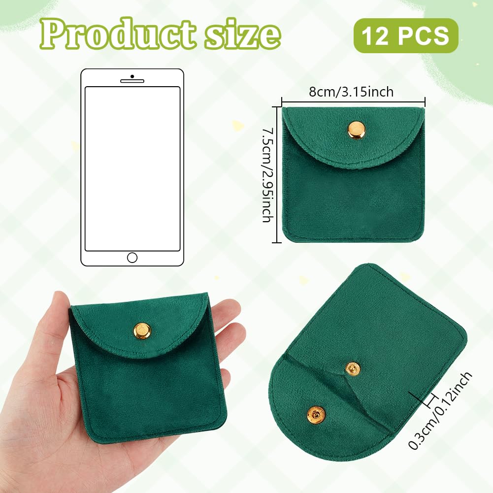 UNICRAFTALE about 12Pcs Jewelry Pouches Soft Velvet Jewelry Pouches Green Jewelry Gift Bags with Snap Button Rectangle Portable Storage Bag for Rings Necklaces Earrings Bracelets Organizer - Image 3