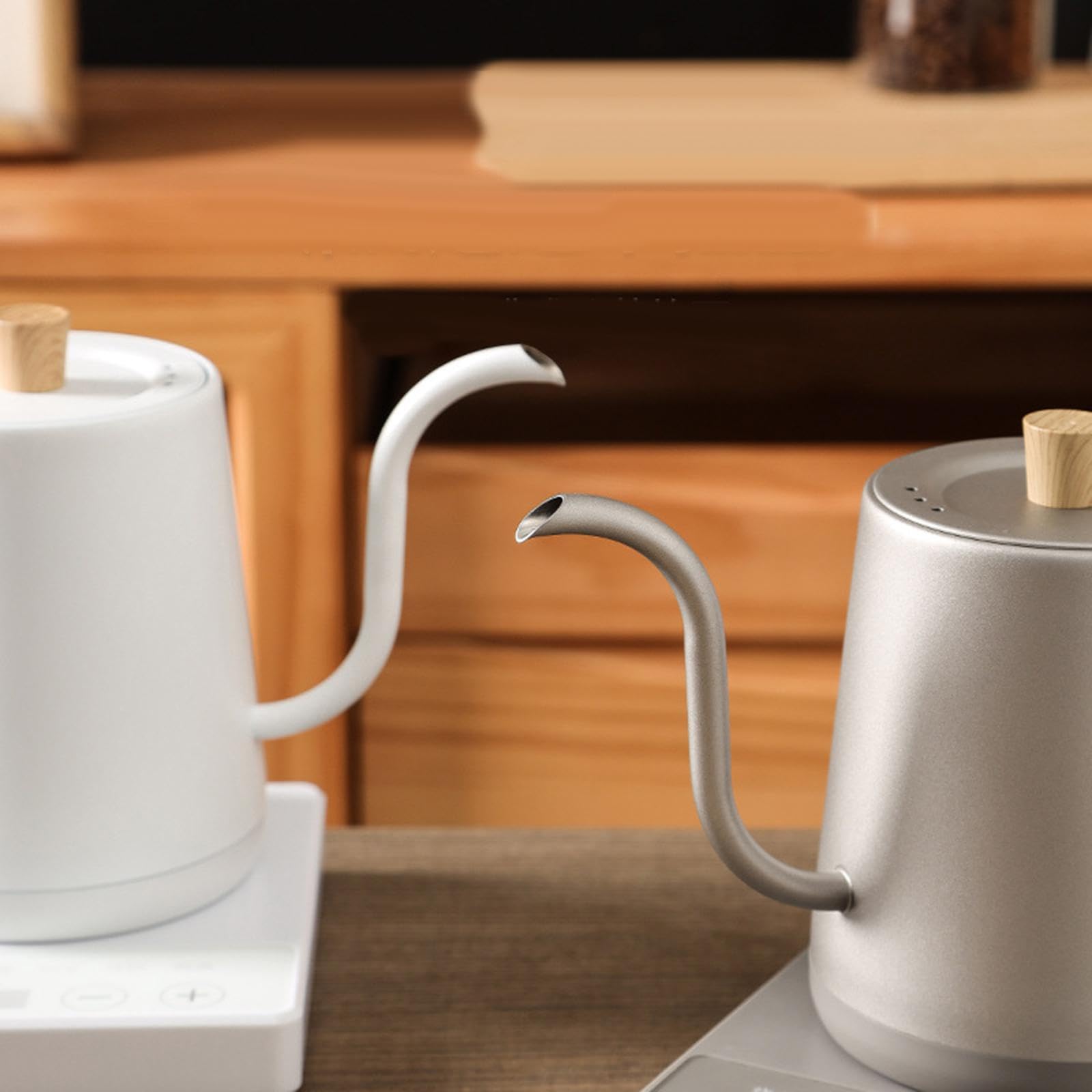 Hervidor Eléctrico de Cuello de Cisne, 1 Litro, Acero Inoxidable, Tetera Ligera para Café, Oficina, Exterior, Restaurante, Hogar- Blanco