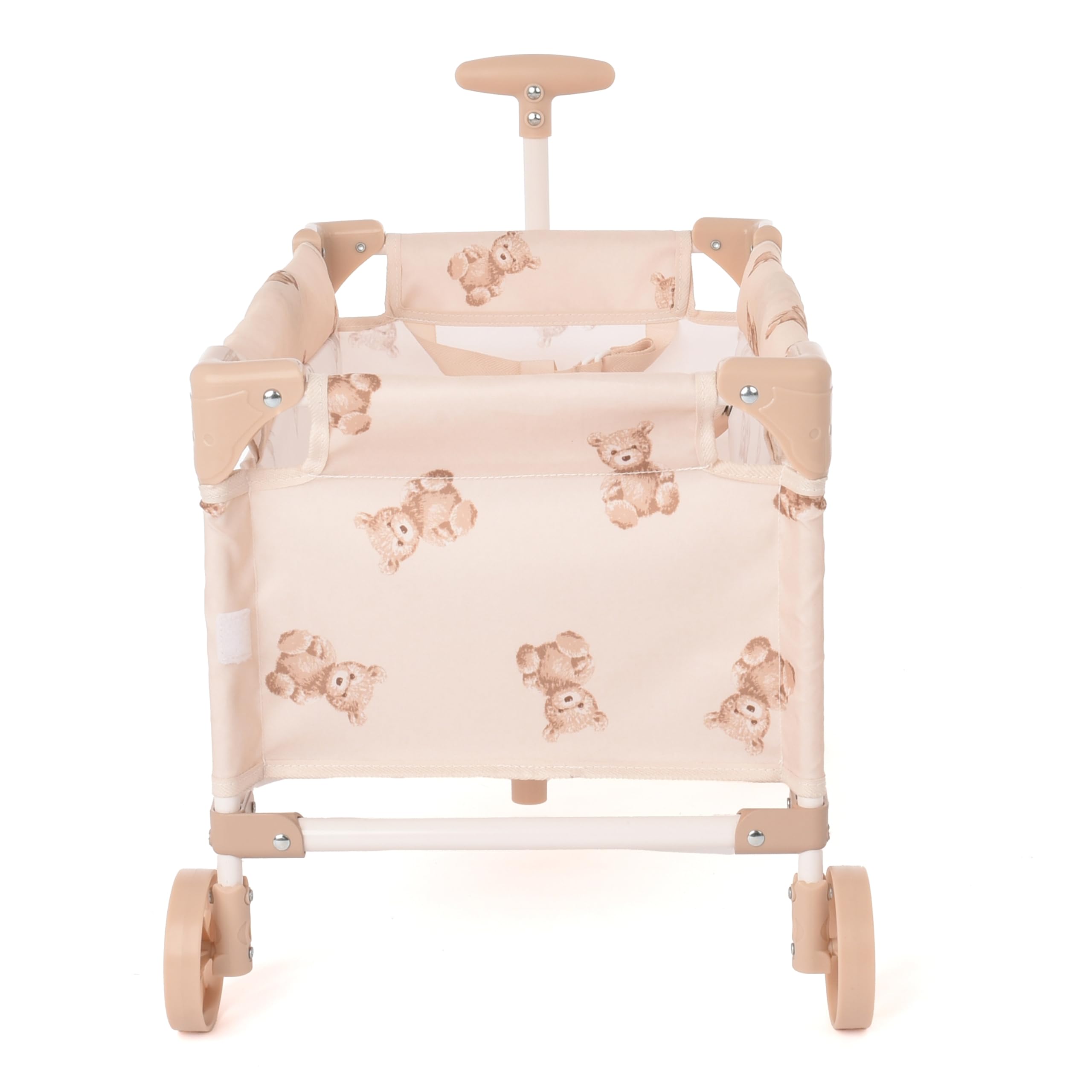Roma Spielzeugwagen Teddy Cremefarben und Bär aus Plüsch, Puppenwagen, zusammenklappbarer und leichter Sitz für Puppen bis 42 cm, Indoor-/Outdoor-Spiel, ab 3 Jahren