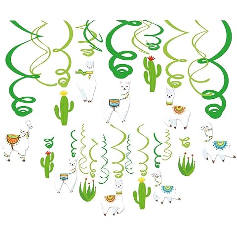 Kristin Paradise 30Ct Llama Cactus Hanging Swirl Decorations, Alpaca Birthday Fiesta Party Supplies for Boy Girl Kids, Baby Shower Classroom Llamacorn Peru Theme Decor, 1st First Bday Favors