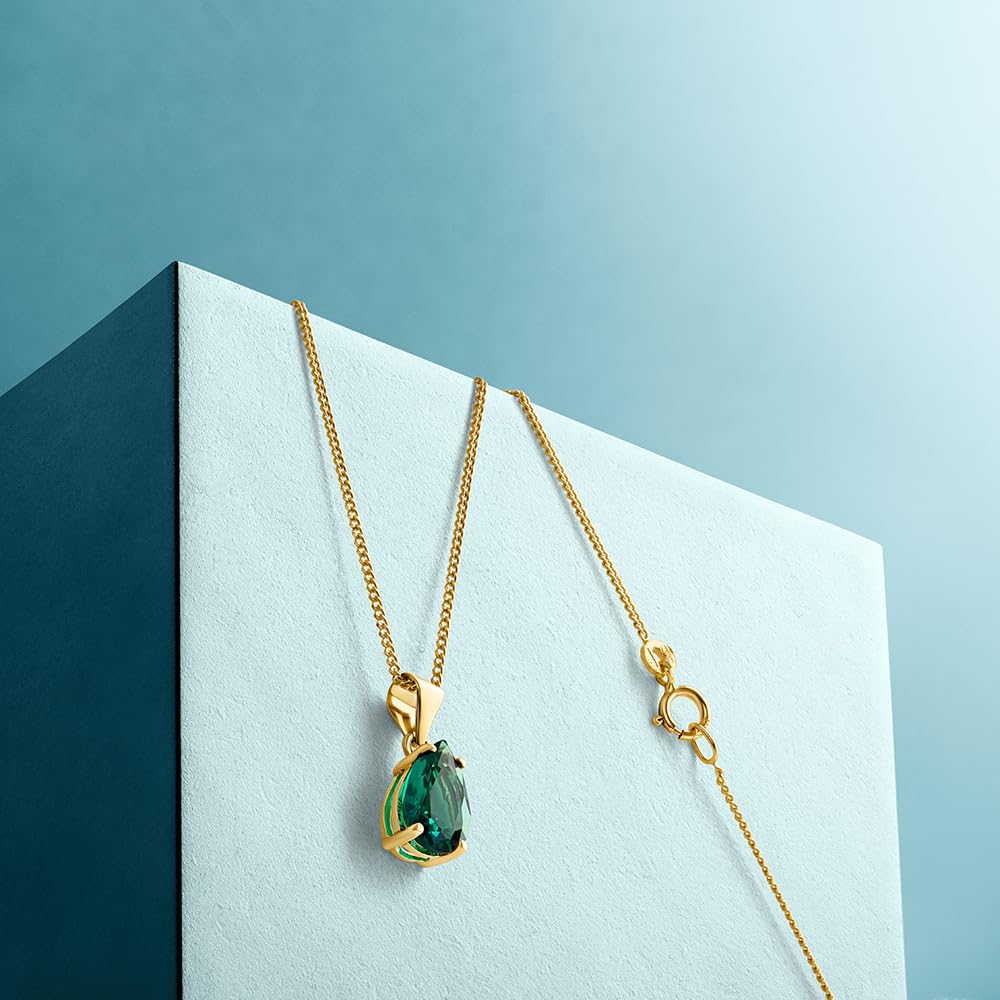 MIORE Damen Halskette Tropfen Design echtes 9 Karat (375) Gelbgold Labor Rubin/Saphir/Smaragd Gold Kette, Panzerkette Länge 45 cm Handgemachter Damen Schmuck aus Spanien