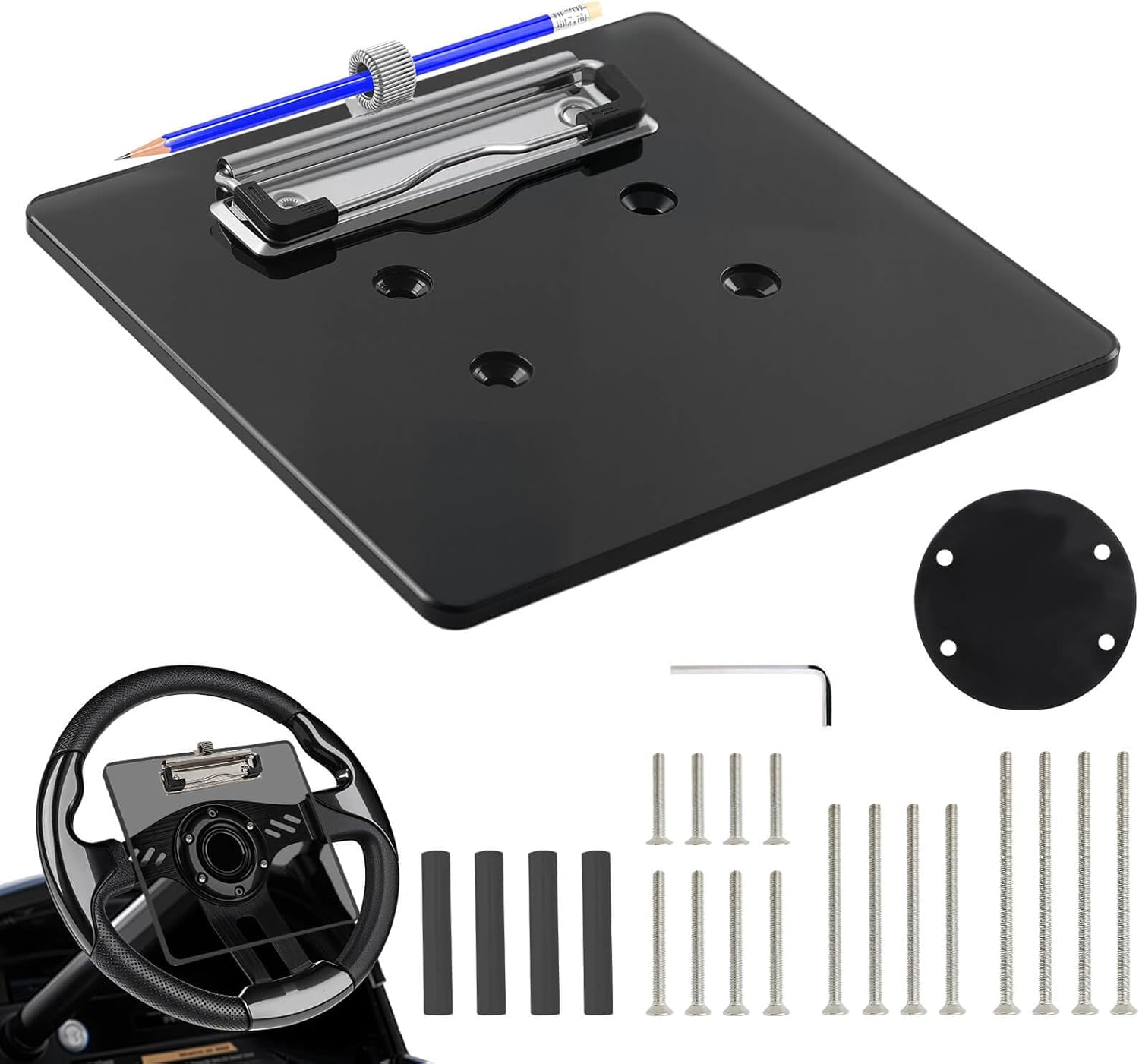 MOSNAI Golf Cart Steering Wheel Scorecard Holder with Pencil Holder & Clip Fit for Club Car DS & Precedent EZGO TXT & RXV Yamaha Golf Carts