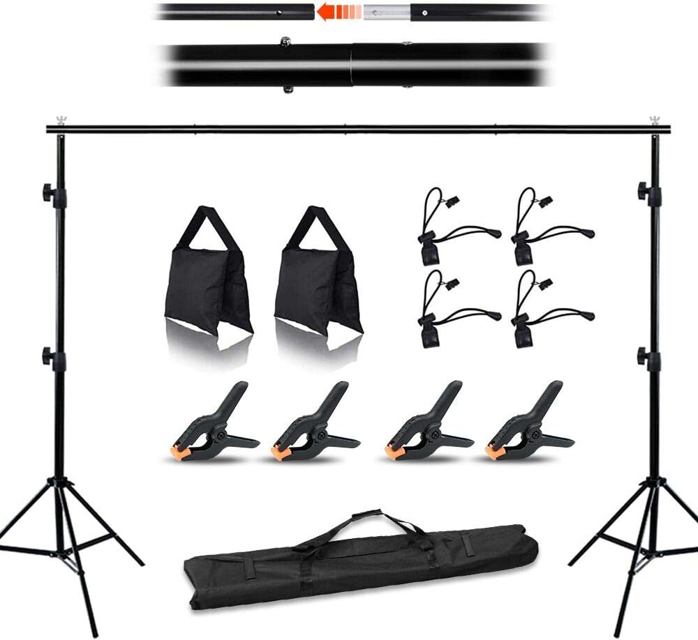 VOLKWELL Studio Photo Video Studio 3m/10ft. Wide Cross Bar, 8.2 ft/2.5m. Height Adjustable Background Stand Backdrop Support System Kit with Carry Bag VOLKWELL Studio Photo Video Studio 3m/10ft. Wide Cross Bar, 8.2 ft/2.5m. Height Adjustable Background Stand Backdrop Support System Kit with Carry Bag