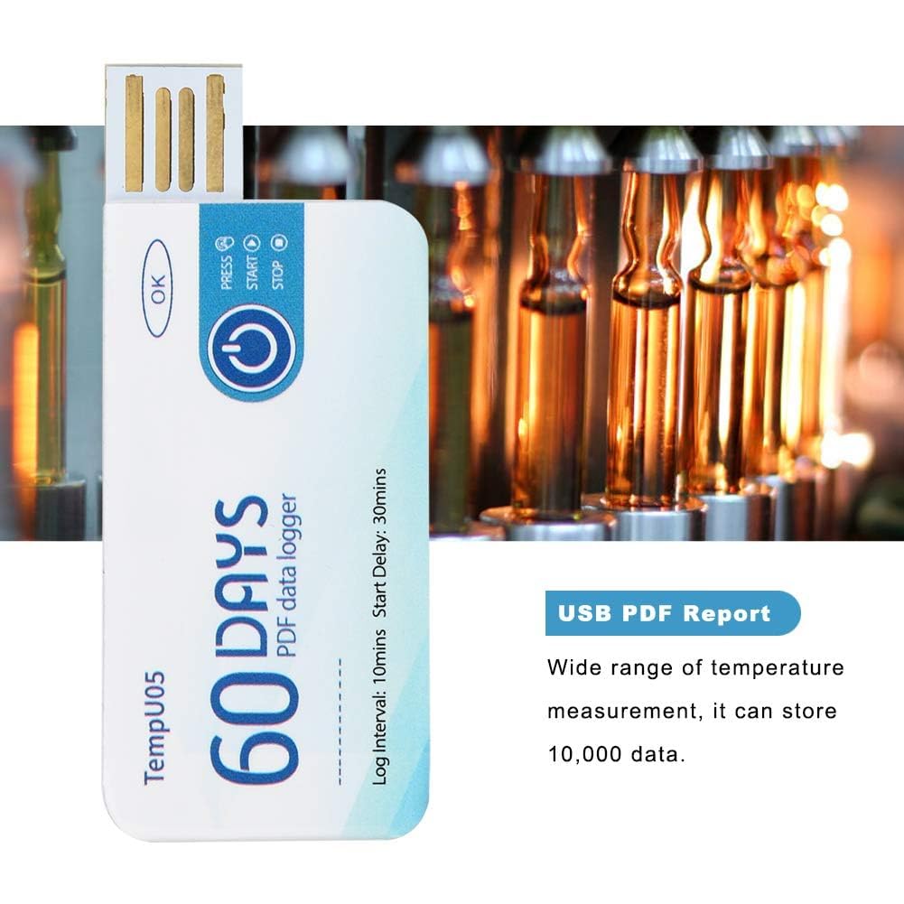 Rejestrator Temperatury USB, Jednorazowy, 10000 Pomiarów, Zakres -30°C do +60°C, Format PDF (TempU05)