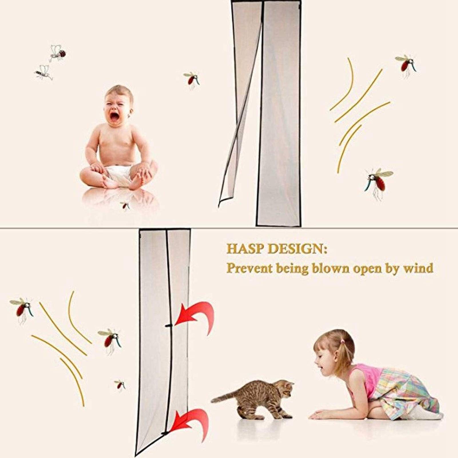 Moustiquaire Porte Coulissante 155 X 230 Cm Magnet Anti Insecte Screen Door Fermeture Automatique Rideau Anti Mouche Sans Percer Pour Enfants Et Animaux De Compagnie - Gris A