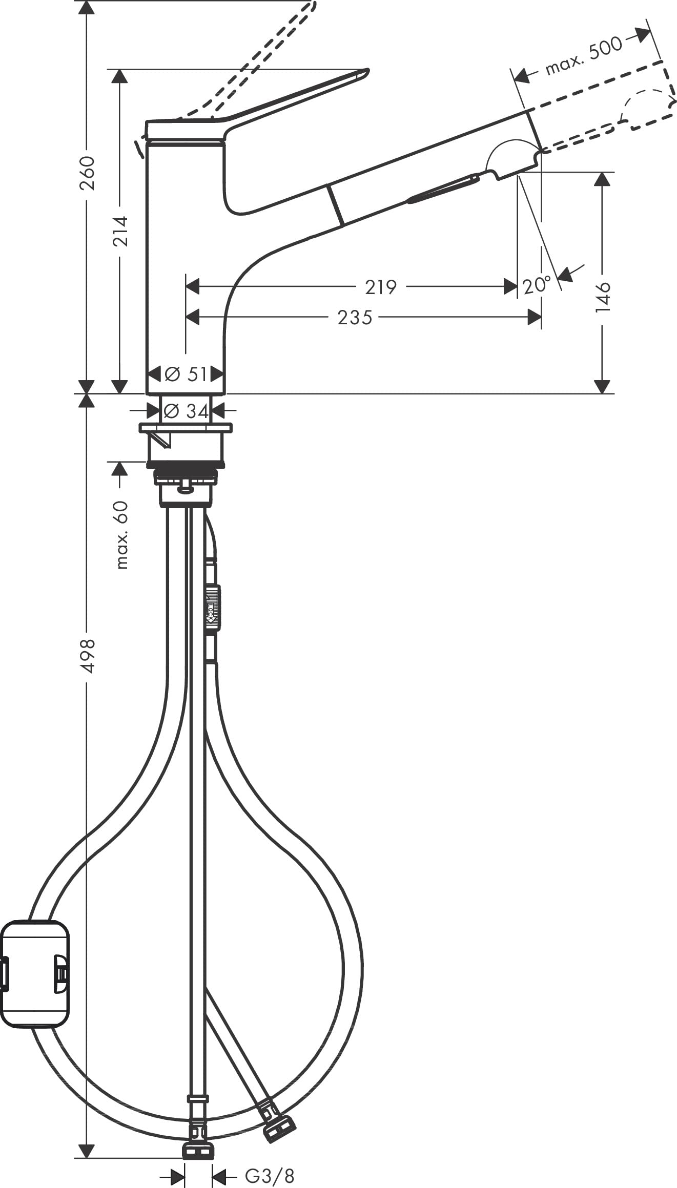 hansgrohe Zesis M33 - bateria kuchenna z wyciąganą wylewką, 2 strumieniowa, kran kuchenny z wysokością wylewki 150 mm, jednouchwytowa armatura kuchenna, chrom, 74800000