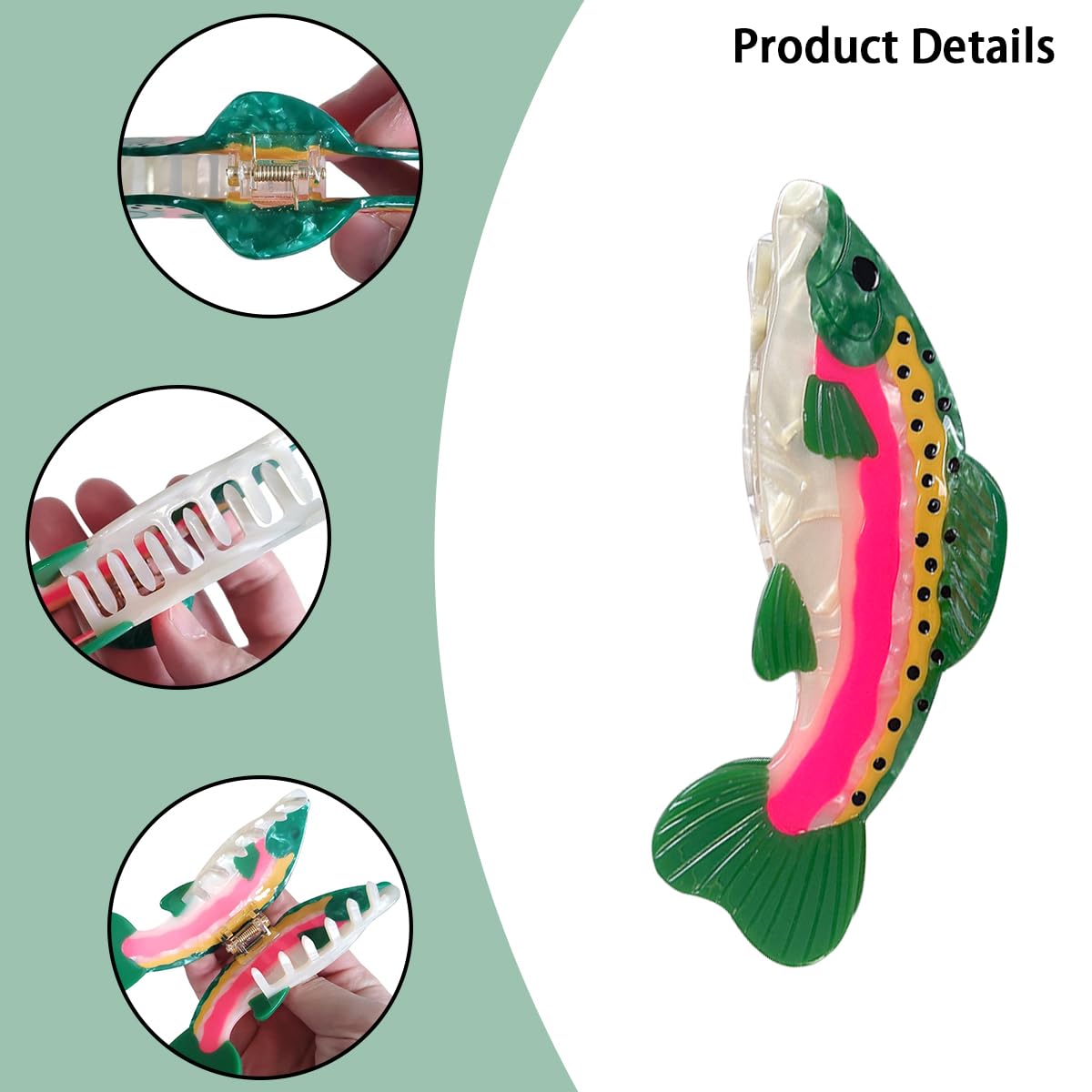 Salmon Hair Claw Clip Acetate Hair Clips Fish Unique Fashion Acetate Hair Catch Barrette Non Slip Strong Hold Jaw Clamp Ocean Animal Fashion Barrette Big Claw Clamp for Women Girl - Image 3