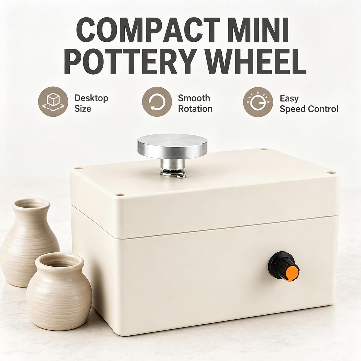 Mini Torno De Alfarería Eléctrico (5 V, USB) con Velocidad Ajustable Y Plato De 4,5 Cm; Ideal para Modelado De Arcilla Y Manualidades De Cerámica