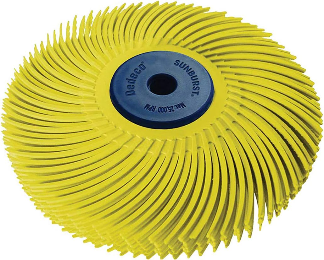 Sunburst Radial Bristle Discs - 3โ(76mm) Dia, TC Bristle, 6-Ply, 1/4โ(6mm) Arbor, Cleaning Buffer Polisher Rotary Tool Accessories, Coarse 80 Grit, Yellow Aluminum Oxide -1 Pack