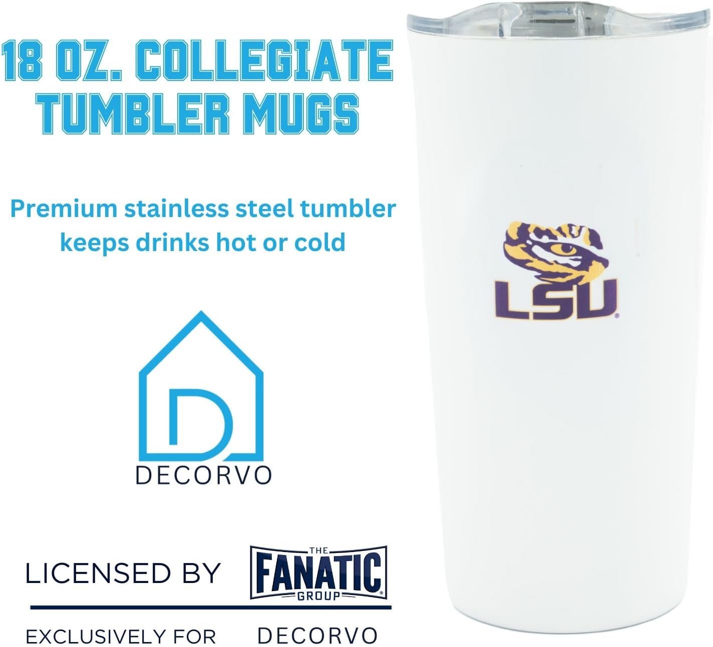 Officially Licensed Collegiate Stainless Steel Tumbler - Double Walled Insulated Travel Tumbler with Slide Lid - 18 oz (Louisiana Logo - White) - Image 5