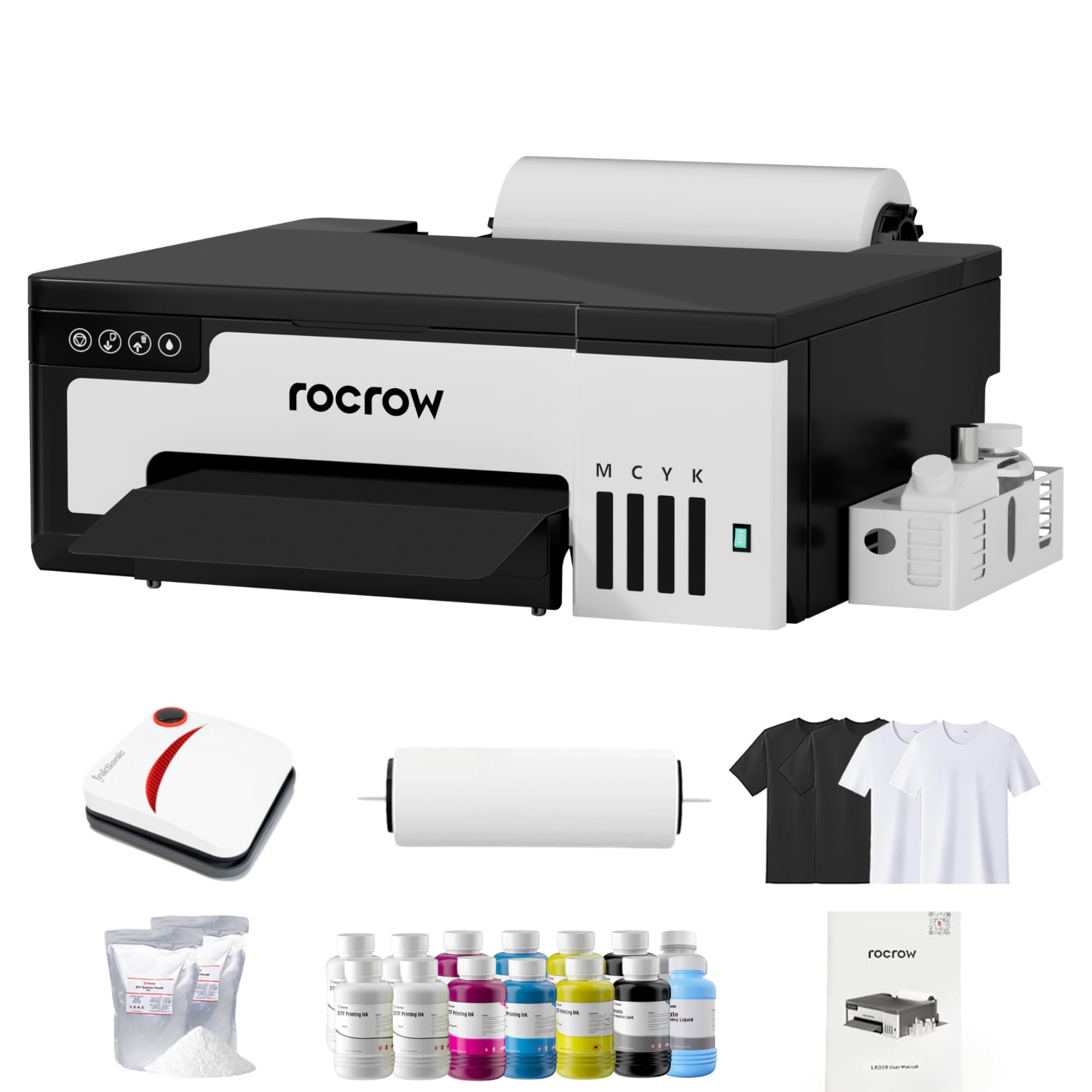 InkSonic A4 L8058 DTF Printer Bundle, XP600 DTF Printer Machine with Powder Shaker & Dryer for DIY T Shirt Printing, White Ink Mixing, Auto Cleaning for DIY & Custom Printing, Auto Curing, L8