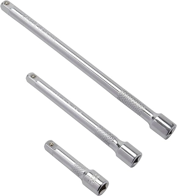 DAKCOS 3 Pieces Extension Bar Set 1/2 Inch Drive Socket Extension Chrome Vanadium Steel