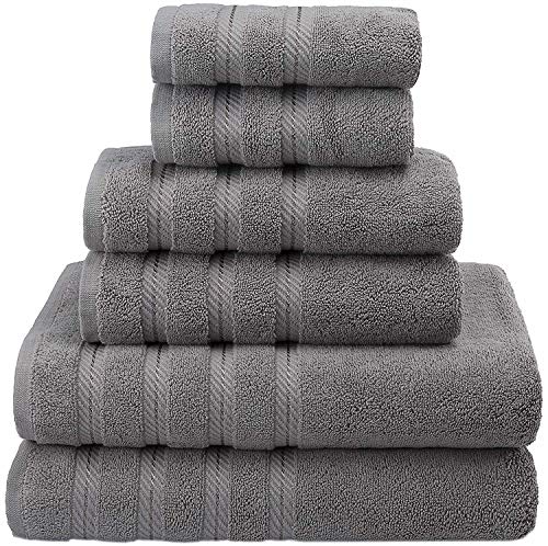 Premium, Luxury Hotel & Spa Quality, 6 Piece Kitchen and Bathroom Turkish Towel Set, Cotton for Maximum Softness and Absorbency by American Soft Linen, [Worth $78.95] (RockRidge Grey)