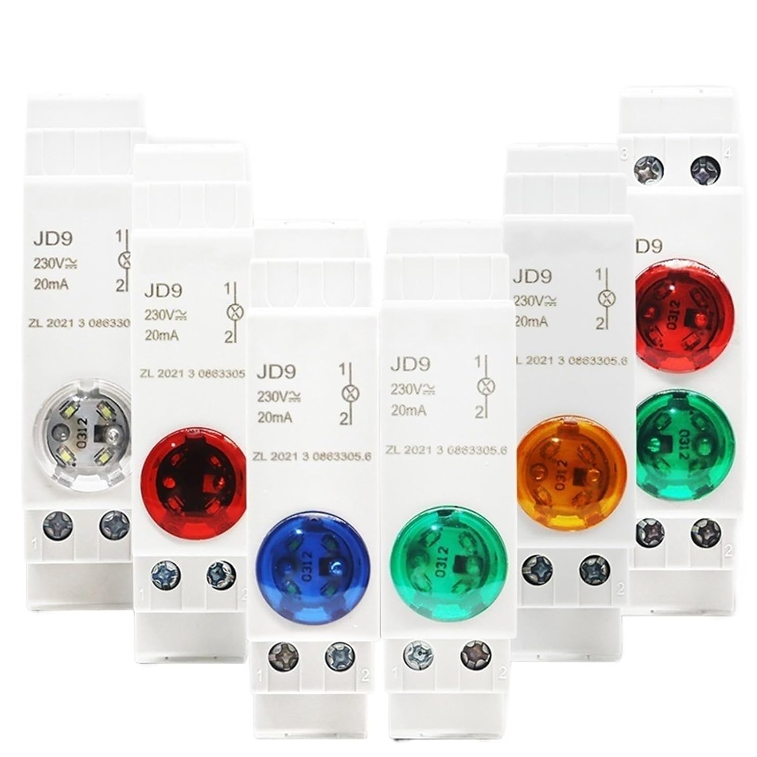 Din Rail Mount LED Signal Lamp Series AC/DC 24V 220V Indicating Indication Pilot Lights JD9(220V red and Green)