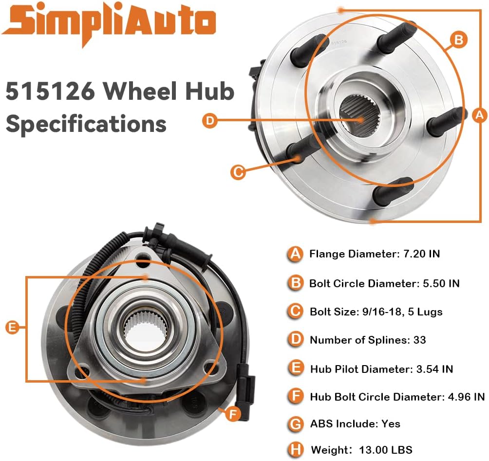 Front Wheel Hub Bearing Replacement for Dodge Ram 1500 2009-2010 /Ram 1500 2011 [515126]