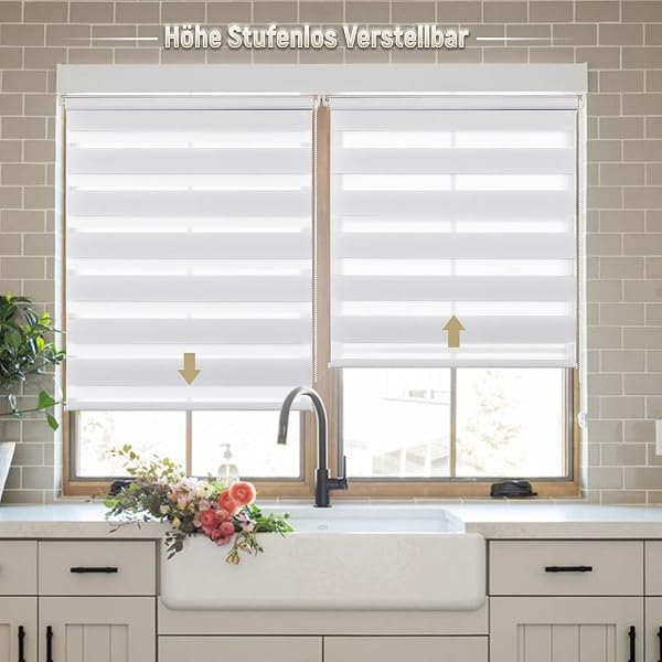 Deswell Doppelrollo Klemmfix ohne Bohren Weiß B90 x H120 cm (Stoffbreite 86cm) Rollos für Fenster ohne Bohren für Fenster mit Lichtdurchlässig & Verdunkelnd/Höhe Stufenlos Verstellbar - 1