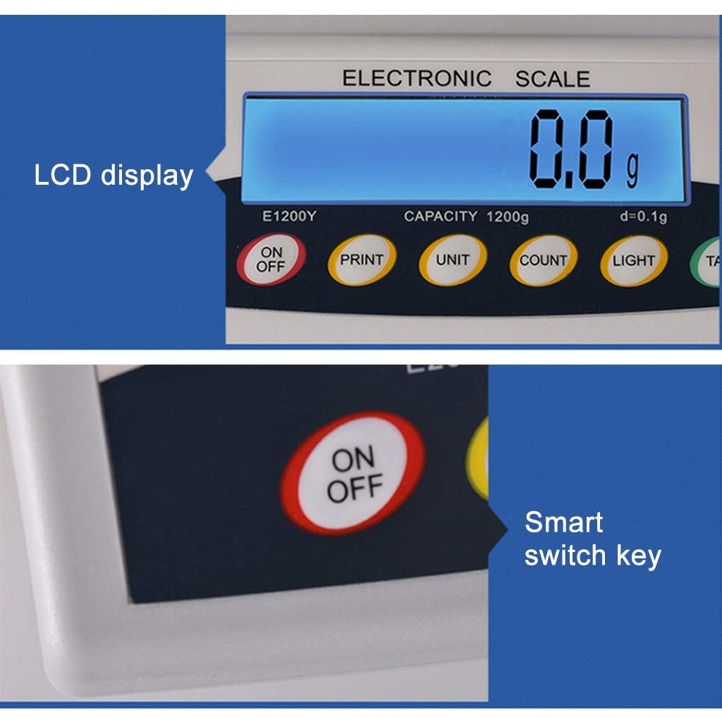 Analytische Laborwaage, hochpräzise Waage, für Labor, industrielles Wiegen und Zählen, 0,1 g, digital, präzise Elektronik, für das Schmuckgeschäft (1200 g/0,1 g)