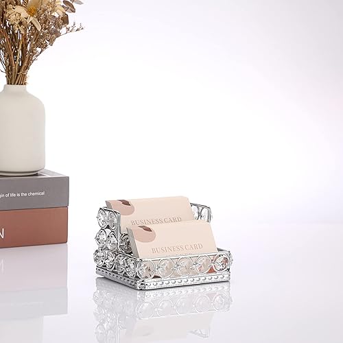 Vista 12 de Hipiwe Soporte para tarjetas de visita de cristal de 2 niveles, soporte de exhibición de tarjetas de visita con espejo dorado, organizador
