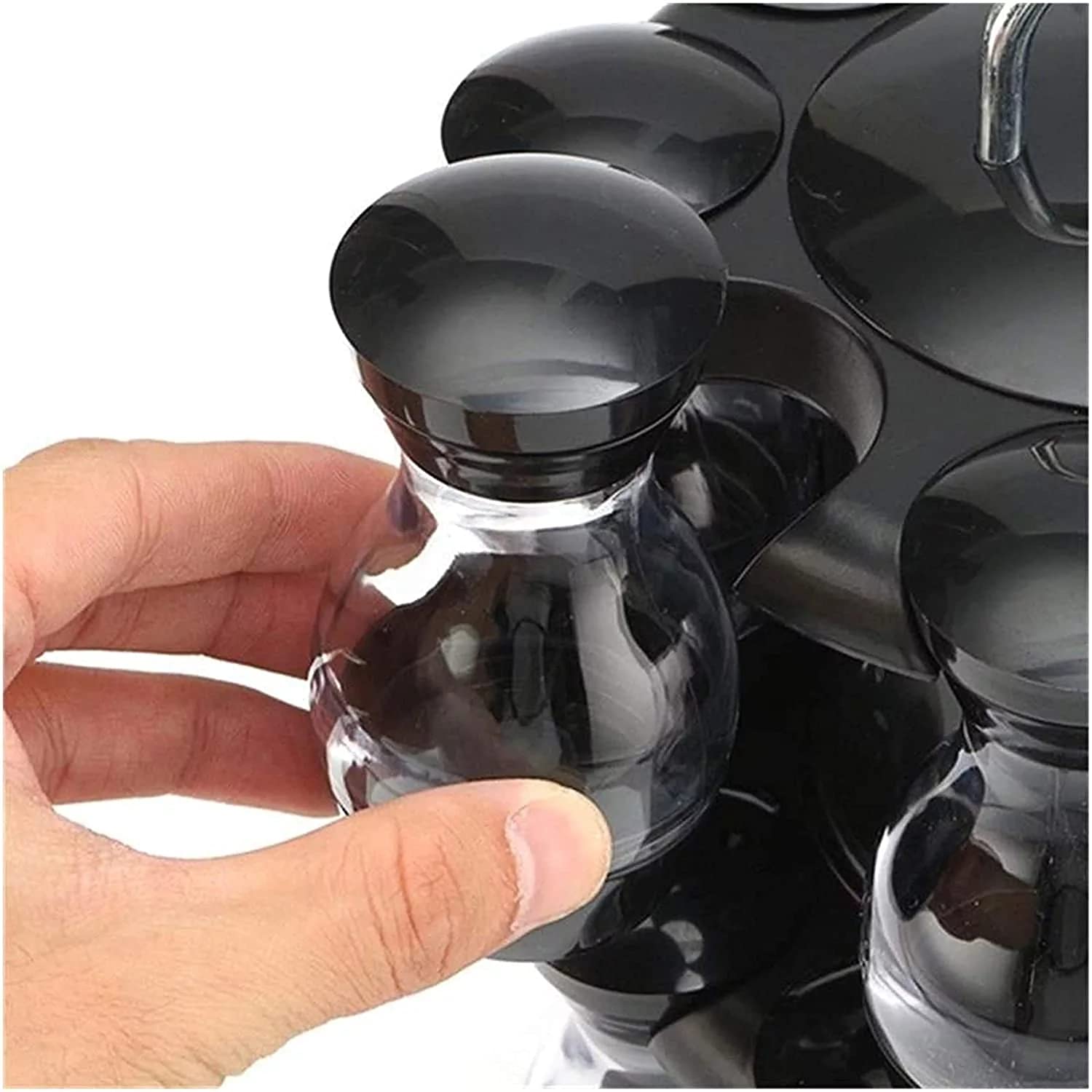 Especiero de Cocina Giratorio con 16 Botes de Especias de Vidrio, Estantería Especias Cocina, Estante Especias Giratorio, Negro