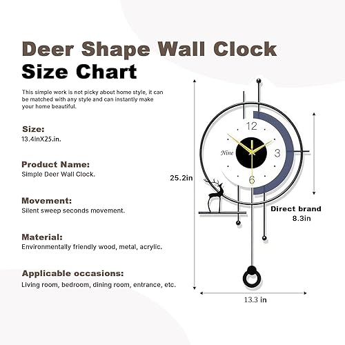 Miniatura 2 de Reloj de pared moderno, grande, decorativo, de metal, con péndulo, silencioso, sin tictac, funciona con pilas, decoración de pared para sala de