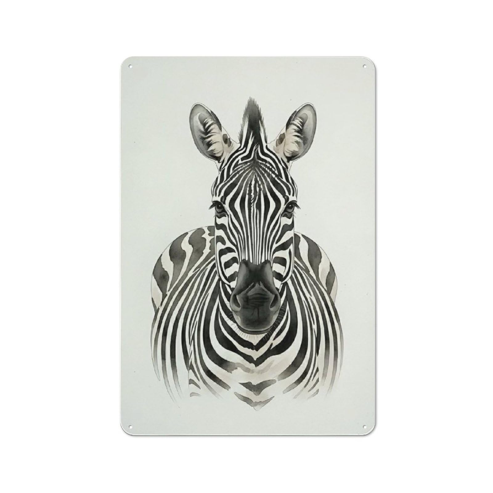 Junmoney Style-24 Vintage Metal Plaque 30X20cm Featuring Watercolor Zebra Portrait For Hallway Wall, For Wall Display Collectors