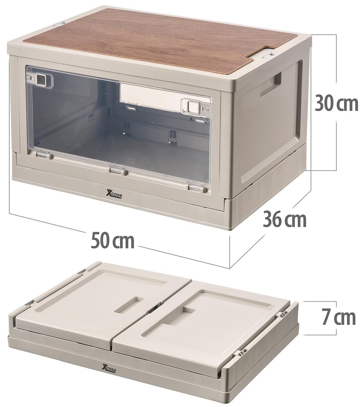 Xcase Campingbox: 2er-Set Camping-Aufbewahrungsboxen, falt- & stapelbar, MDF-Ablage, 55l (Camping Boxen, Faltbare Boxen transparent, Schuhe)
