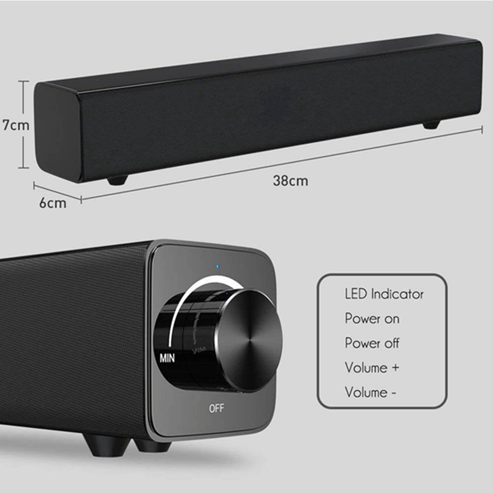 F&Y Soundbar Bluetooth con altoparlante ad alta fedeltà da 20 W, sistema audio TV cablato/wireless, suono surround migliorato per home theater, PC, esterni, con telecomando