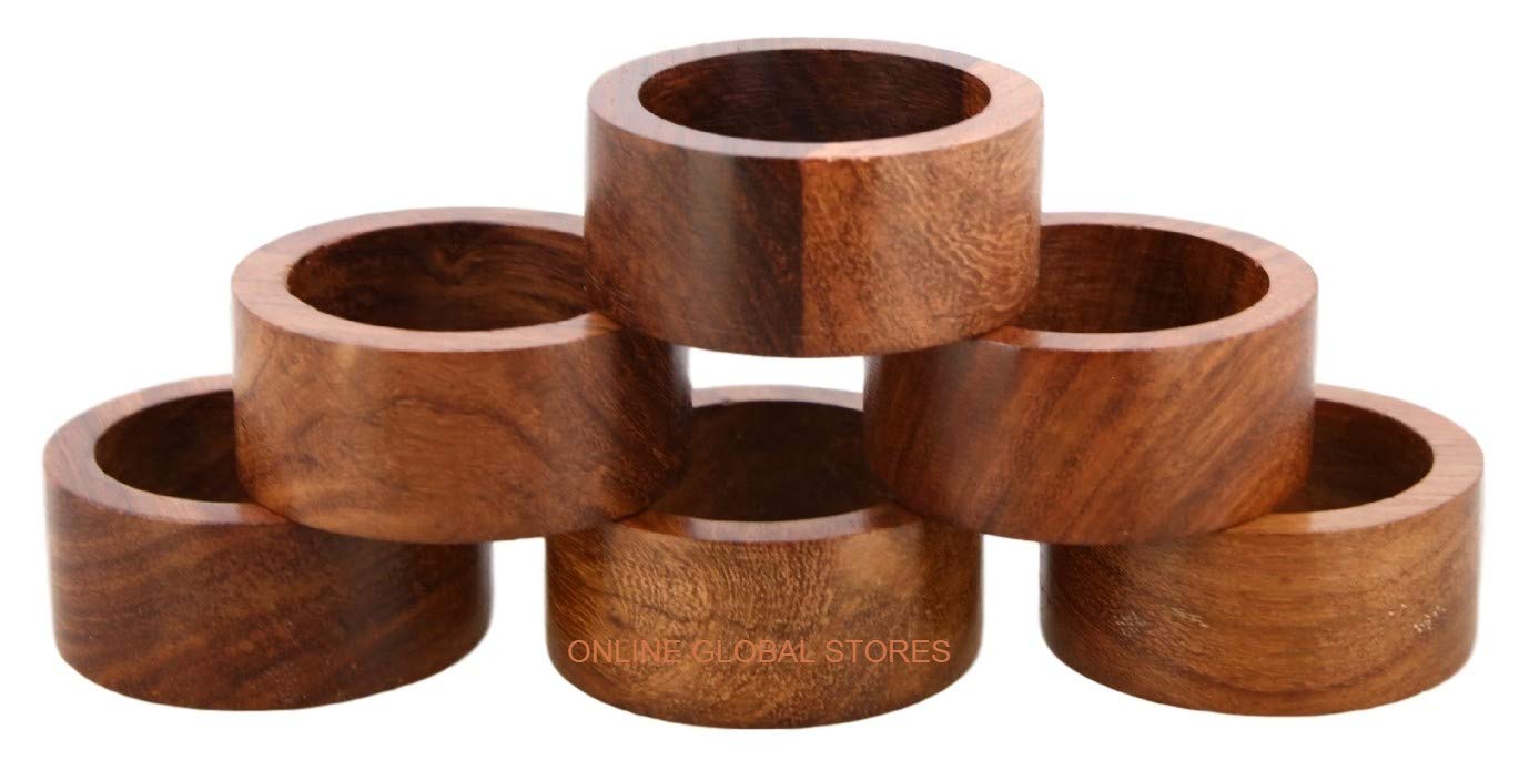 Online Global Stores Set of 6 Handcrafted Dinner Dining Table Decorations Wooden Napkin Rings for Party Décor