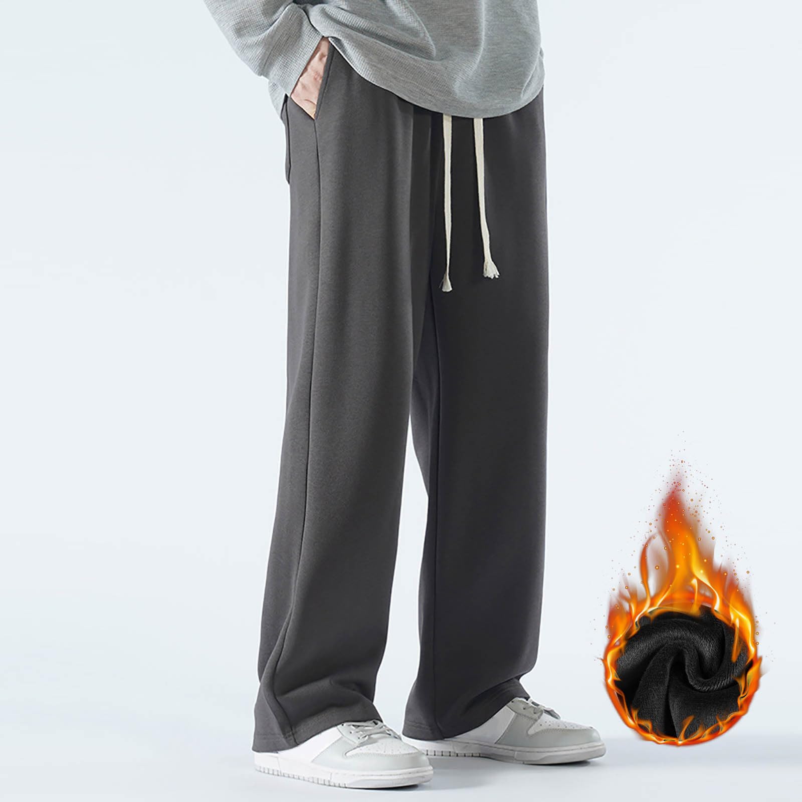 Pantalon Chandal Ancho Hombre,Pantalones Deportivos Casuales De Pierna Ancha Y Rectos De Polar Holgados De Color SóLido para Hombre