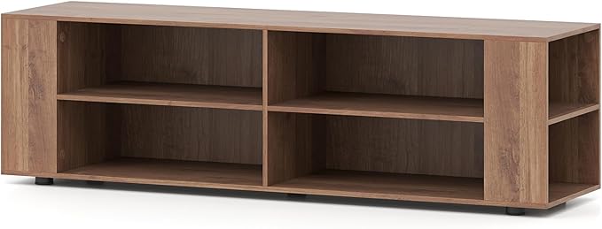 Tangkula Wood TV Stand for TVs up to 65 Inch Flat Screen, Modern Entertainment Center with 8 Open Shelves, Universal TV Storage Cabinet for Living Room Bedroom, TV Console Table (Warm-Grey)