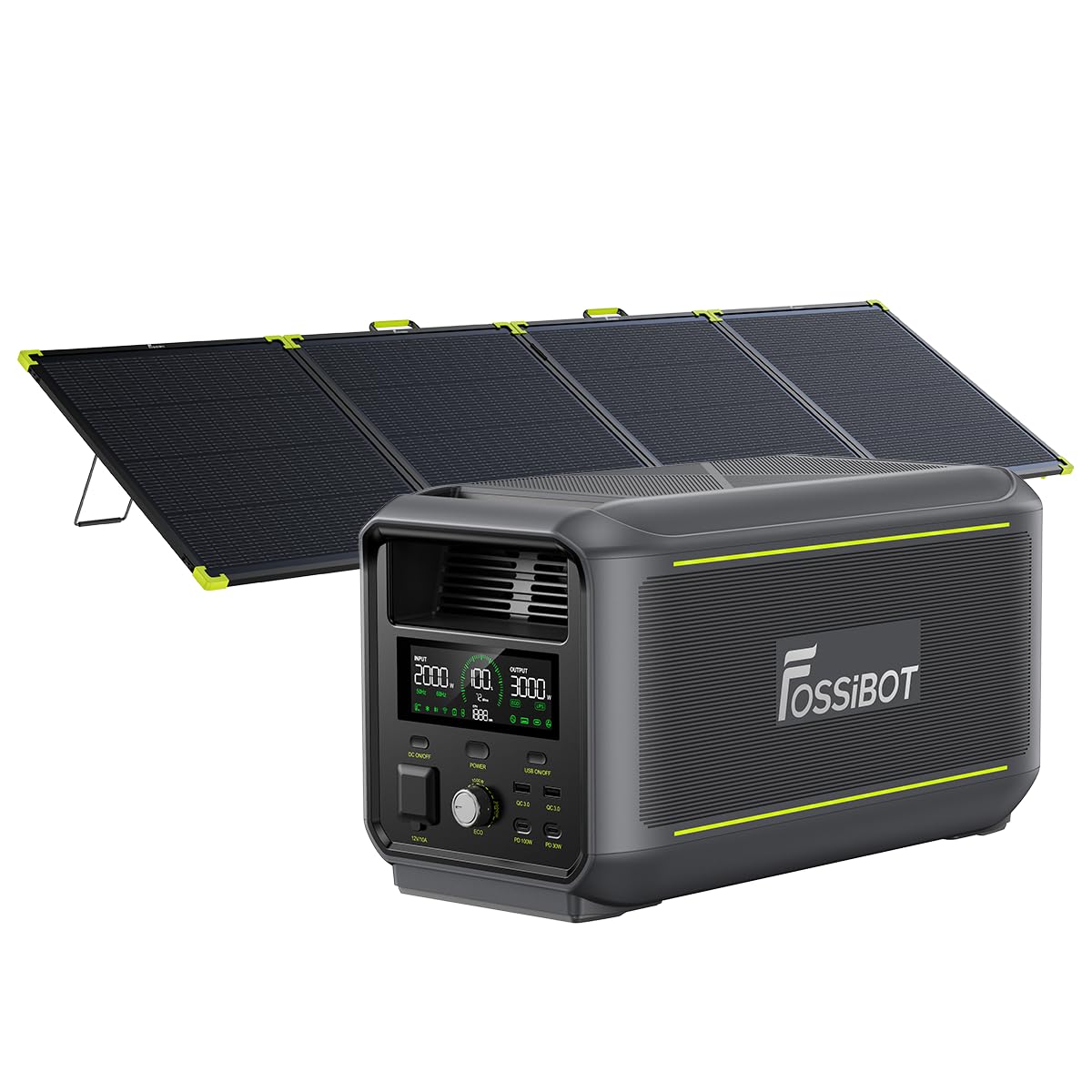 FOSSiBOT F3000 Station Électrique Portable 2048Wh avec Panneau Solaire 200W, 3000W(Peak 6000W), Charge Rapide 2000W, Mode ECO, Protection BMS pour Camping-Car, Maison, Voyage