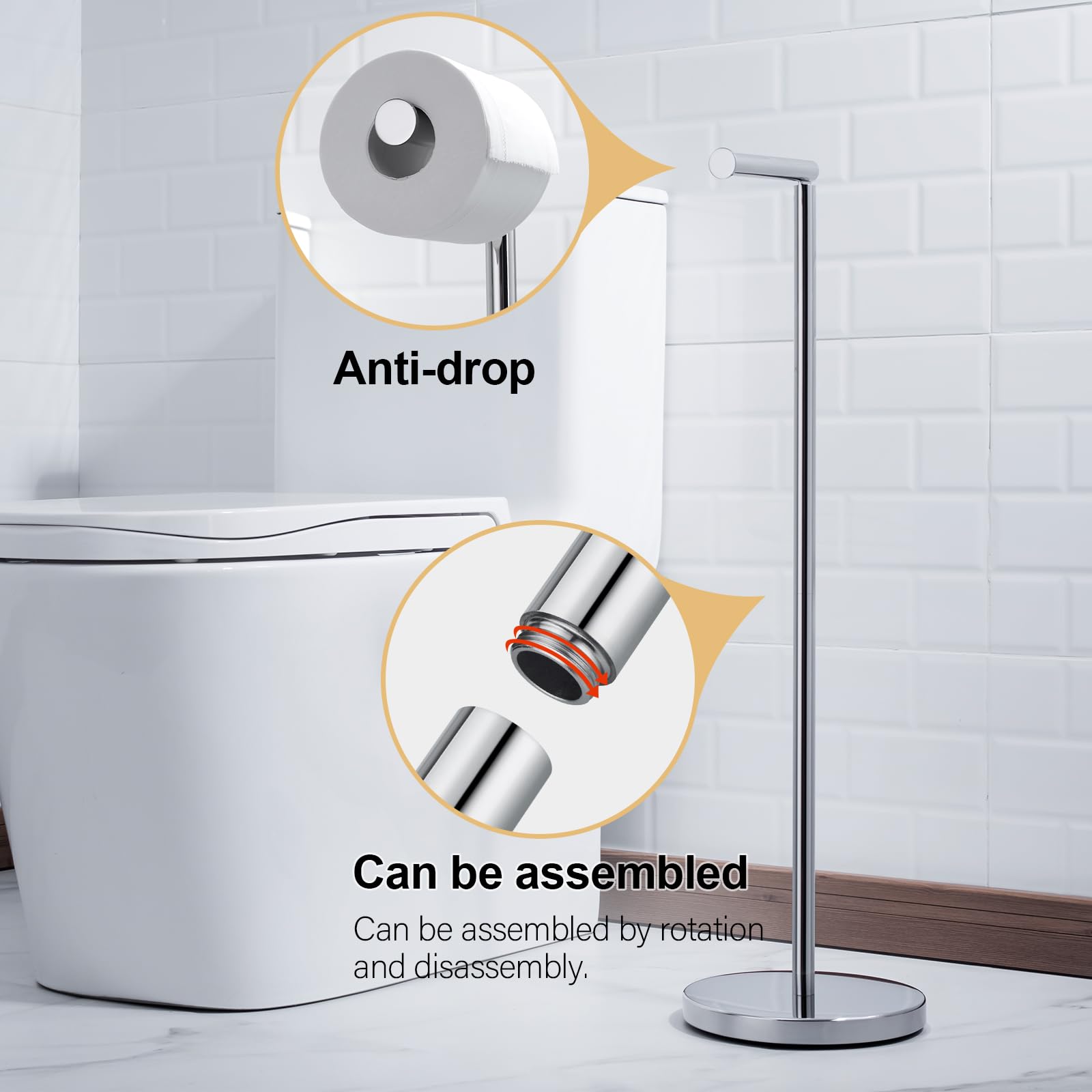 BAGNOLUX Bathroom Toilet Paper Holder Stand with Reserve, SUS304 Stainless Steel Rustproof Pedestal Tissue Roll Holder Heavy Duty, Polished Chrome — Amazon image 5
