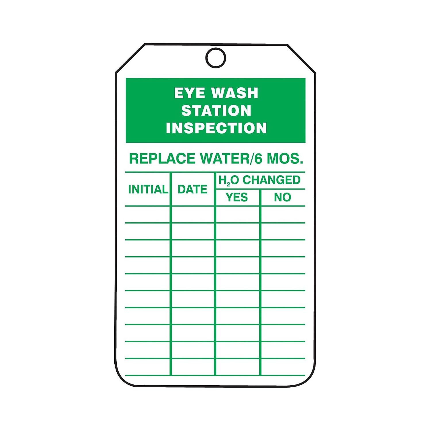AccuformNMC "Eye WASH Station Inspection" Pack of 25 PF-Cardstock Inspection Record Tags, 5.75" x 3.25", Green on White, TRS245CTP, American Made Safety Tags, Signs, and Labels