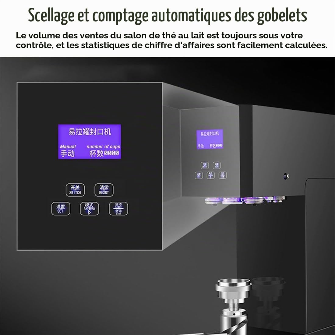 Machine à Sceller Les Canettes Automatique,Panneau Intelligent Et Comptage,Calibre 55 Mm,Scelleuse De Canettes à Hauteur Réglable pour Canettes Pet,Lait,Thé,Café,Boissons Gazeuses Black