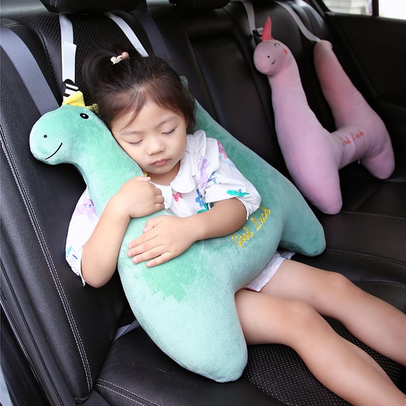 Cuscino di supporto per il collo da viaggio per bambini in auto, poggiatesta ergonomico con cinghia regolabile per un sonno confortevole (verde)