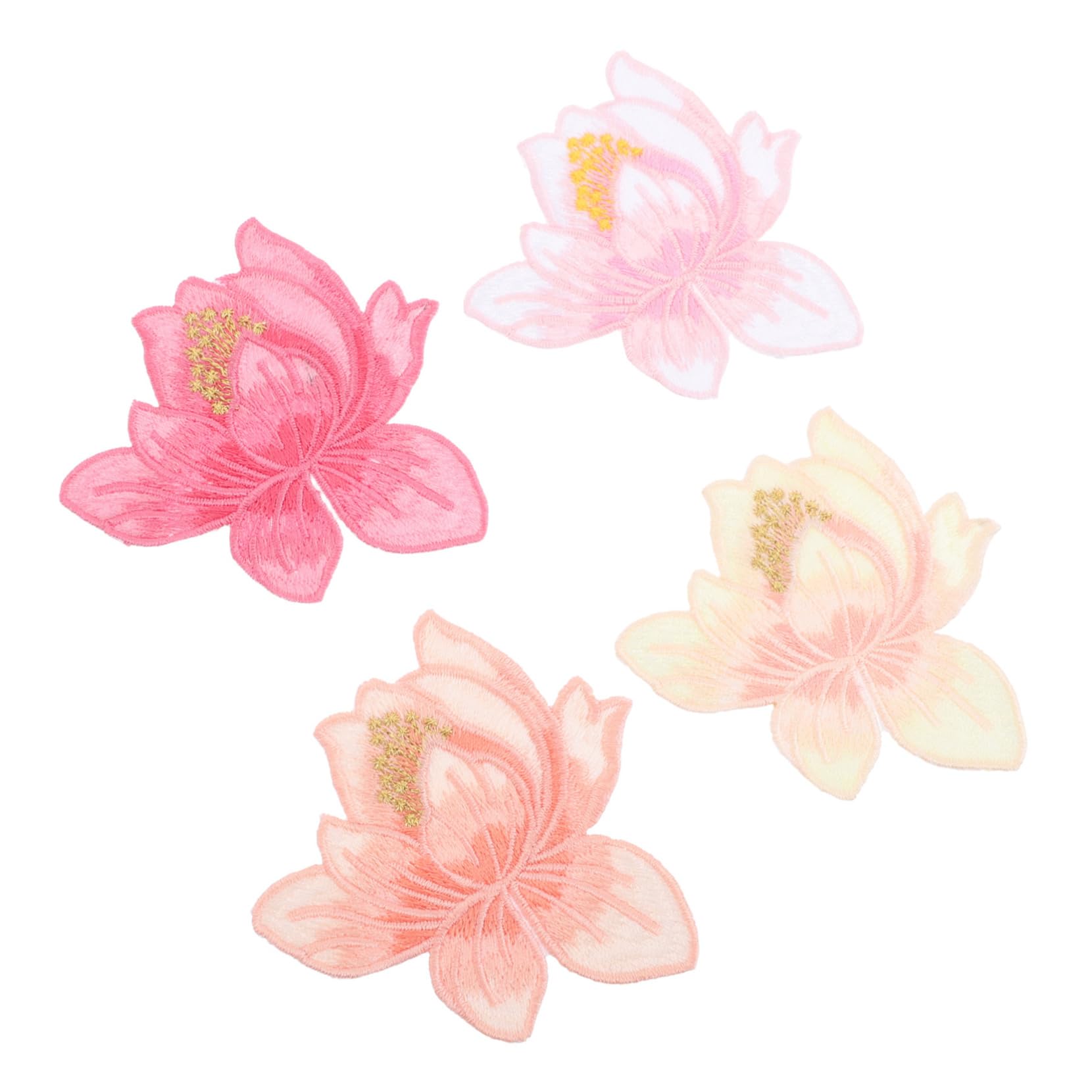 Kleiderapplikationen, Gestickte Blumen-Stoff-Patches, 4 Stück, Stickerei-Patch, Lotus-Eisen