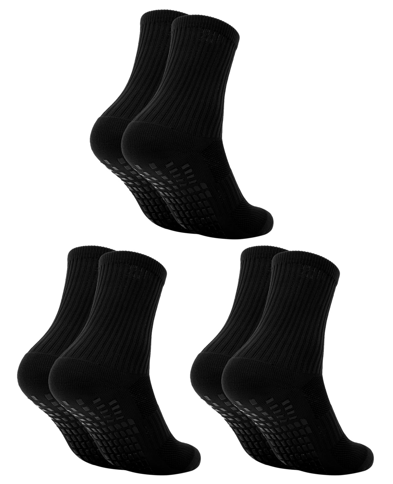 Asheyya Women's Black 3 Pcs Grip Pilates Socks, Yoga Grip Socks Reformer Pilates For Men (Black)