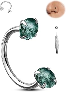 Jewseen Titanium Horseshoe Nose Ring 18G Double Gem Nose Ring for Women 6MM/7MM/8MM Internally Threaded Lip Septum Piercing Jewelry Horseshoe Helix/Daith/Tragus Earring for Women