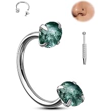 Jewseen Titanium Horseshoe Nose Ring 18G Double Gem Nose Ring for Women 6MM/7MM/8MM Internally Threaded Lip Septum Piercing Jewelry Horseshoe Helix/Daith/Tragus Earring for Women