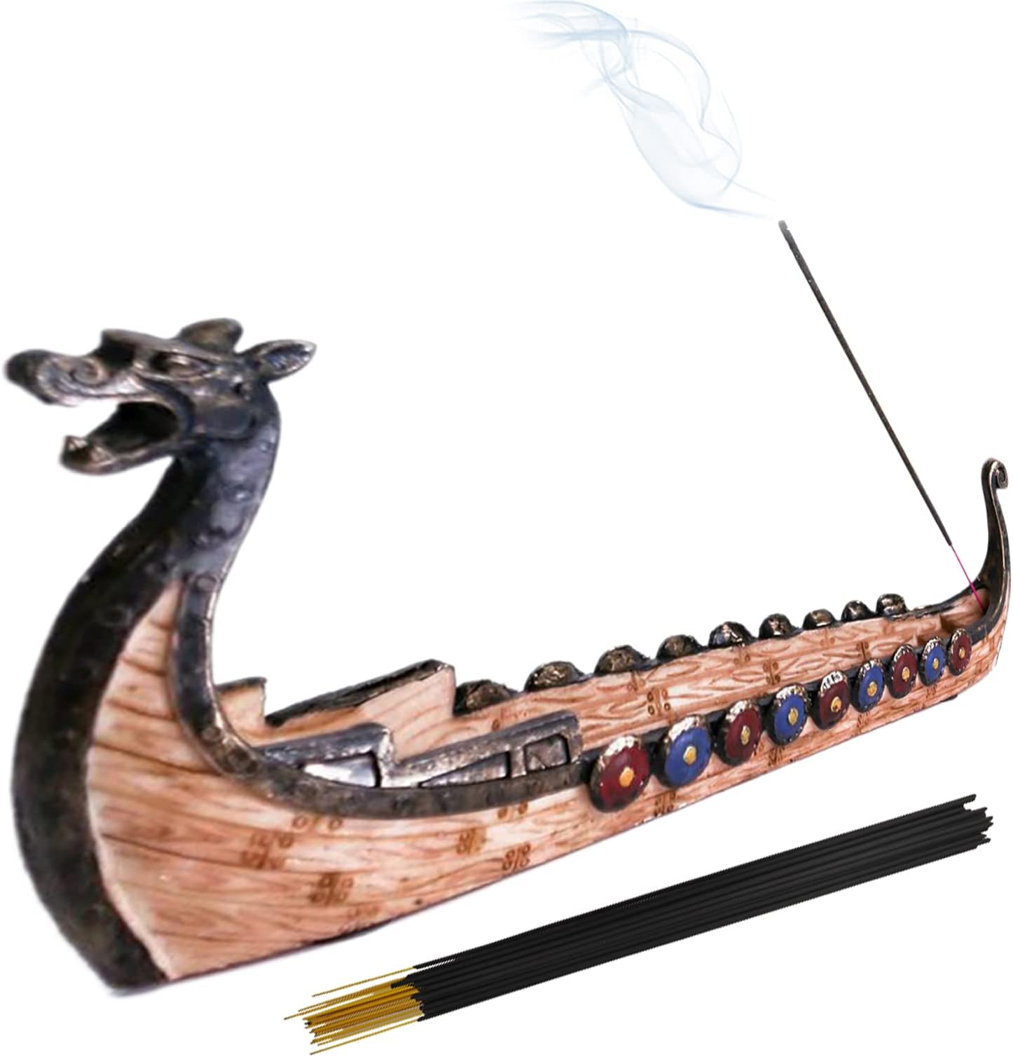 MINLINMINLIN Incense Holder, Retro Incense Burners Traditional Chinese Design Dragon Boat Incense Stick Holder Burner Hand Carved Carving Censer Ornaments (Brown)