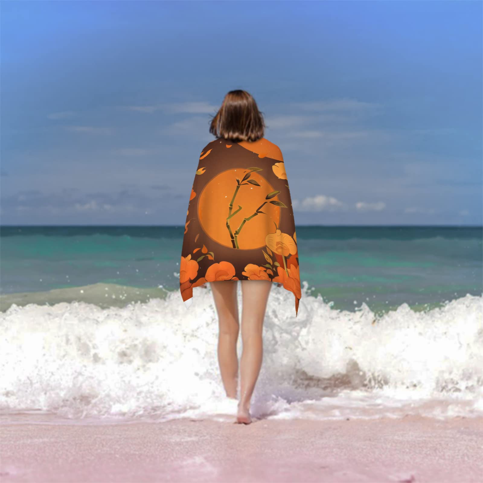 Serviette de Plage 100x200 Bambou, Femme Homme, 3D Chinoiseries Serviette de Bain Grande Microfibre Séchage Rapide Absorbant Drap de Plage pour Bain Voyage Camping