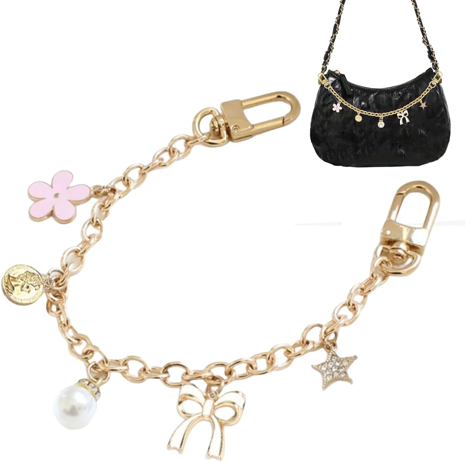 WQVSHRO Bowknot&Pearl Enamel Bag Chain 13.7'' Purse Chain Pendant Decorative Star Charms Shoulder Handle for Handbag Wallet Messenger Bag