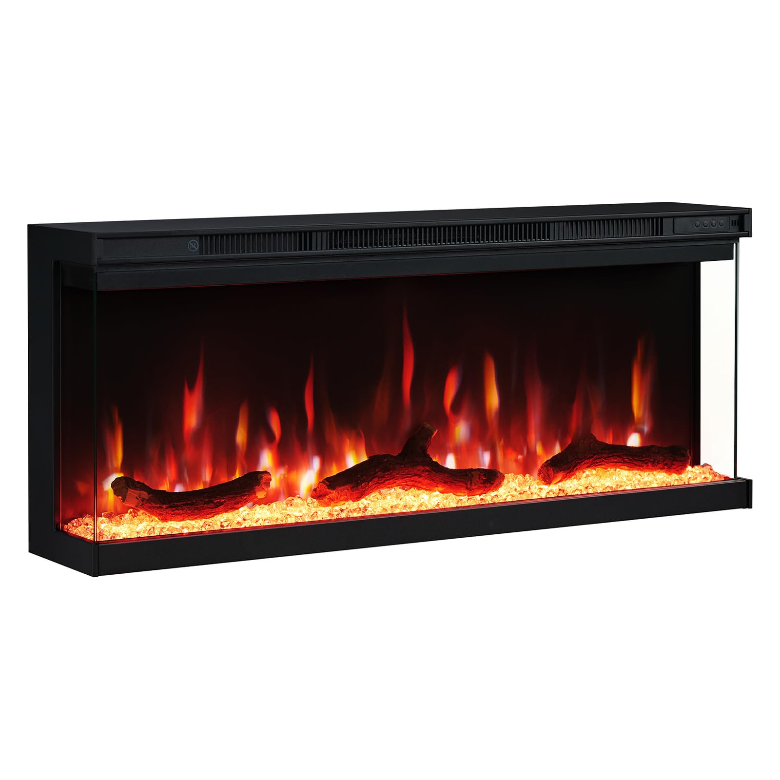 FLAMEKO 40 inch Media Wall Electric Fireplace, 3 Sided, Leura Black | 1.8kW Heater (900W/1800W), 9 Flame Colours, Logs & Crystals Included, Wall Mounted or Recessed, Remote Control