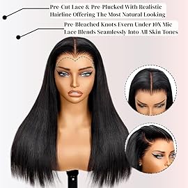 Miss Flower 13x6 Glueless Pull Go Wigs With Drawstring 250 Density Hidden Strap Snug Fit Ultra-thin Invisible Lace Wig Pre Plucked Pre Cut Lace 32Inch Straight Frontal Wigs Human Hair For Women