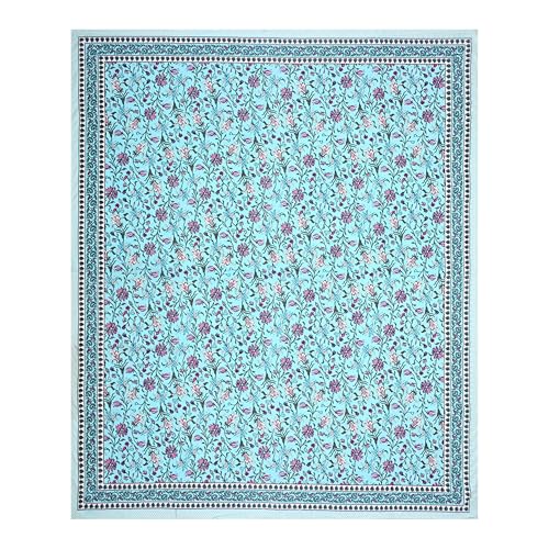 Image of India 100% Pure Cotton Jaipuri Printed Double Bedsheet with 2 Pillow Covers | Traditional Sanganeri Floral Design | Soft Breathable Fabric | King Size Bedsheet for Bedroom (Kaya45)