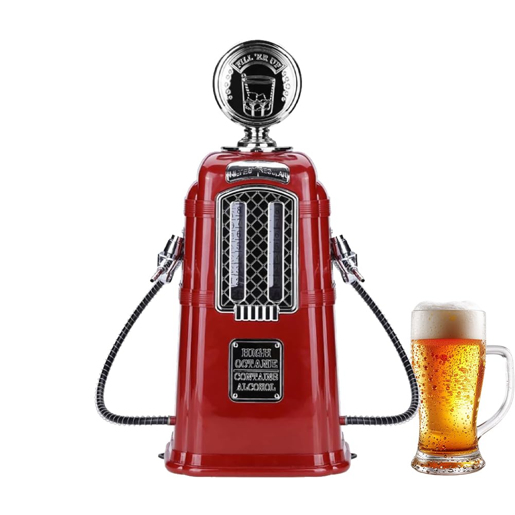 Bierzapfanlage, 1000cc Tragbarer Bierspender Tischuhr Zapfsäule Doppelpistolen Wein Getränkepumpe Bar Zubehör Flüssigkeitspumpe Bier Dispenser Flüssiges Getränkespender KTV Restaurants Clubs Hotel Rot